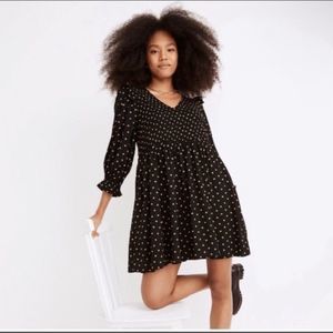 Madewell Lucie V-Neck Smocked Mini Dress Black & Gold Polka Dot S